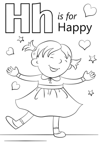 Letter H Is For Happy Coloring Page